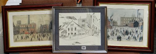 ASSORTED PRINTS including Tom Hutchinson 'Ferndale's Workman's Hall', and two unsigned Lowry