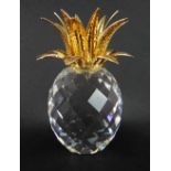 SWAROVSKI CRYSTAL PINEAPPLE CANDLE HOLDER in gold (boxed)