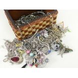 JEWELLERY BOX containing assorted modern bracelets, pendants on chains, animal brooches, earrings