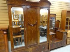 EDWARDIAN INLAID MAHOGANY DOME TOP MIRRORED WARDROBE & MATCHING DRESSING TABLE