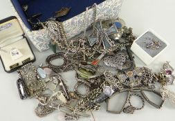 ASSORTED JEWELLERY to include chains, earrings, heart pendants, bar brooches in fabric jewellery