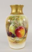 ROYAL WORCESTER VASE HAND PAINTED WITH FRUIT signed Ricketts, printed mark to base, shape number