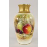ROYAL WORCESTER VASE HAND PAINTED WITH FRUIT signed Ricketts, printed mark to base, shape number