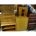 ASSORTED OCCASIONAL FURNITURE including vintage teak chest, occasional tables, piano stool, oak