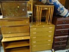 ASSORTED OCCASIONAL FURNITURE including vintage teak chest, occasional tables, piano stool, oak