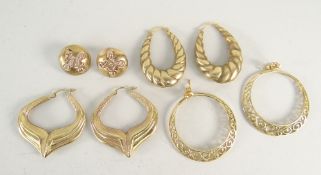 ASSORTED 9CT YELLOW GOLD EARRINGS OF VARIOUS DESIGN (4 pairs) 19.3 grams overall.