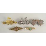 ASSORTED BAR BROOCHES OF VARIOUS DESIGN to include yellow metal brooch possibly Commonwealth