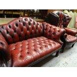 MATCHED GEORGIAN STYLE LEATHER BUTTON BACK SOFA & WING BACK ARMCHAIR