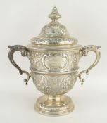 EDWARD VII TWIN HANDLED SILVER TROPHY CUP AND COVER engraved 'Alexandra Park Centenary Cup 1868-