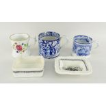 ASSORTED WELSH POTTERY comprising three Cambrian mugs, one painted with rose and with Roland