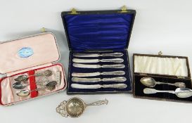 ASSORTED SILVER including a pair of William IV tea spoons, set of fix Rifle Club tea spoons, boxed