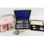 ASSORTED SILVER including a pair of William IV tea spoons, set of fix Rifle Club tea spoons, boxed