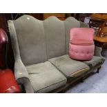 GEORGIAN STYLE TRIPLE CHAIR BACK SETTEE in green upholstery