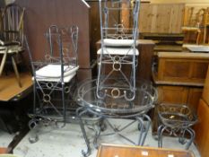 CONSERVATORY FURNITURE SET with metal and glass breakfast table, four chairs, occasional table and