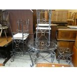 CONSERVATORY FURNITURE SET with metal and glass breakfast table, four chairs, occasional table and