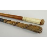 TWO WALKING CANES including Malacca and bone mounted cane