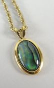 YELLOW METAL GEMSTONE SET PENDANT ON 9CT GOLD CHAIN, 8.5gms overall