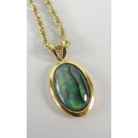 YELLOW METAL GEMSTONE SET PENDANT ON 9CT GOLD CHAIN, 8.5gms overall