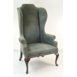 GEORGE II STYLE WING-BACK ARMCHAIR, 130cms high