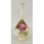 ROYAL WORCESTER NARROW NECKED BOTTLE VASE hand painted with flowers by Walter Sedgley, signed '