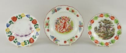 WELSH DISHES including three Cambrian nursery dishes, moulded borders, one with printed design