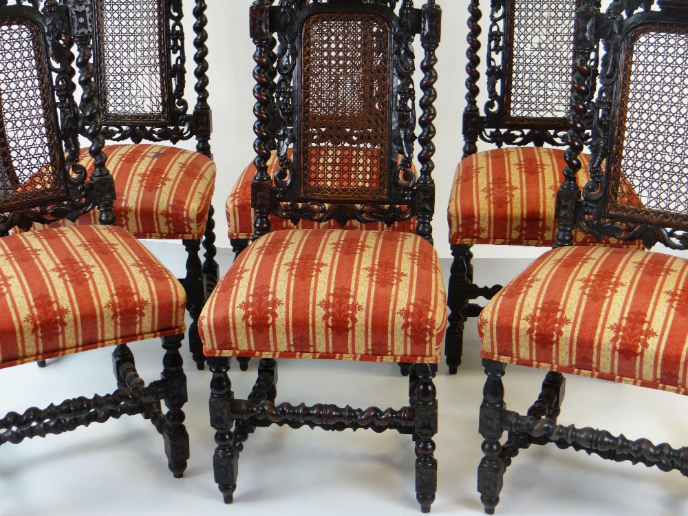 SET OF EIGHT CAROLEAN STYLE CARVED OAK & CANED DINING CHAIRS, including two armchairs - Image 4 of 5