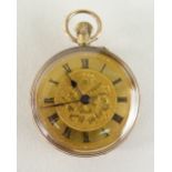 SMALL OPEN FACED LADIES FOB WATCH circa 1910, London import marks, stamped 375, with leaf decoration