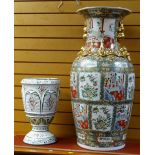 LARGE MODERN CHINESE FAMILLE ROSE VASE and continental faience vase (2)