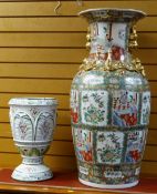 LARGE MODERN CHINESE FAMILLE ROSE VASE and continental faience vase (2)