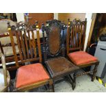 PAIR OF 17TH CENTURY-STYLE OAK DINING CHAIRS and another with vine carved back (3)