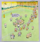 GRENFELL 'GREN' 'JONES' original pen and ink watercolour cartoon - rugby field with players and