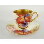 ROYAL WORCESTER CABINET CUP AND SAUCER hand painted with autumnal berries and foliage by Kitty