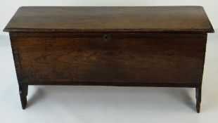 17TH CENTURY SIX PLANK OAK COFFER, 120 x 37 x 58cms