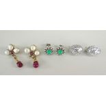 THREE PAIRS OF DIAMOND SET EARRINGS to include 18ct white gold diamond cluster earrings, diamond and