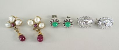 THREE PAIRS OF DIAMOND SET EARRINGS to include 18ct white gold diamond cluster earrings, diamond and