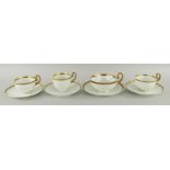 SWANSEA PORCELAIN TEAWARE comprising four French fluted and gilt cups and saucers comprising