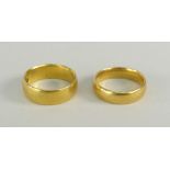 TWO 22CT YELLOW GOLD WEDDING BANDS, 12.8gms overall