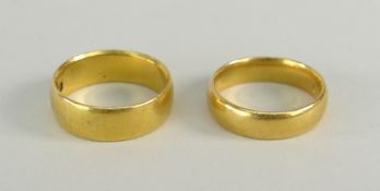 TWO 22CT YELLOW GOLD WEDDING BANDS, 12.8gms overall