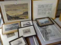 ASSORTED PICTURES including Edgar Maybery etching 'Old Courtyard Huntingdonshire'