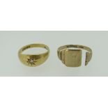 9CT YELLOW GOLD RING (A/F) & 18CT GYPSY RING, 2.2grams