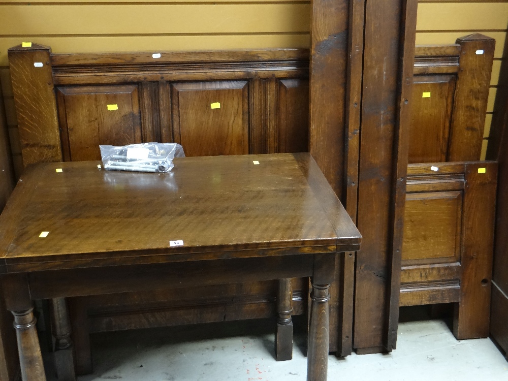 EXTENDING TURNING KITCHEN TABLE & REPRODUCTION OAK PANELED BED of footer and headboard