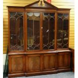 GOOD REPRODUCTION GEORGIAN STYLE MAHOGANY BREAKFRONT CABINET ON CUPBOARD BASE, 209cms wide