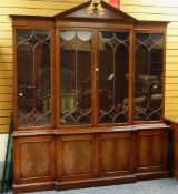 GOOD REPRODUCTION GEORGIAN STYLE MAHOGANY BREAKFRONT CABINET ON CUPBOARD BASE, 209cms wide