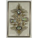 ELIZABETH LEWIS mixed media collage incorporating abalone shell - abstract, signed with initials, 35