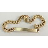 9CT YELLOW GOLD FLAT CURB-LINK ID BRACELET engraved 'Anne', 15.1gms
