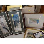 ASSORTED PICTURES including IRENE HALLIDAY gouache of spring flowers, ALLEN FREER watercolour 'On