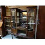 EDWARDIAN MAHOGANY & CHEQUER STRUNG CHINA CABINET with central mirror above drawer (two glazed