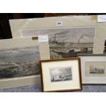 FOUR ENGRAVINGS OF SWANSEA including one of The New East Dock after W Prater circa 1881, with hand
