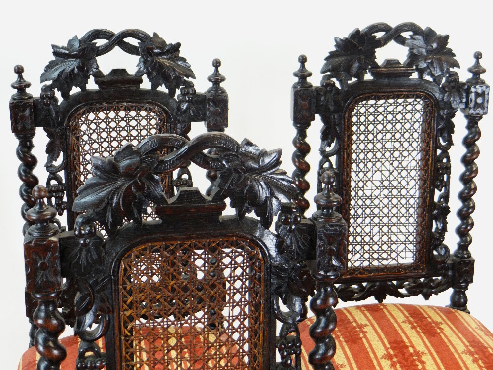 SET OF EIGHT CAROLEAN STYLE CARVED OAK & CANED DINING CHAIRS, including two armchairs - Image 5 of 5
