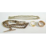 ASSORTED GOLD JEWELLERY TO INCLUDE 9CT GOLD 'T' BAR CHAIN, 9ct gold fine chain, 18ct gold signet